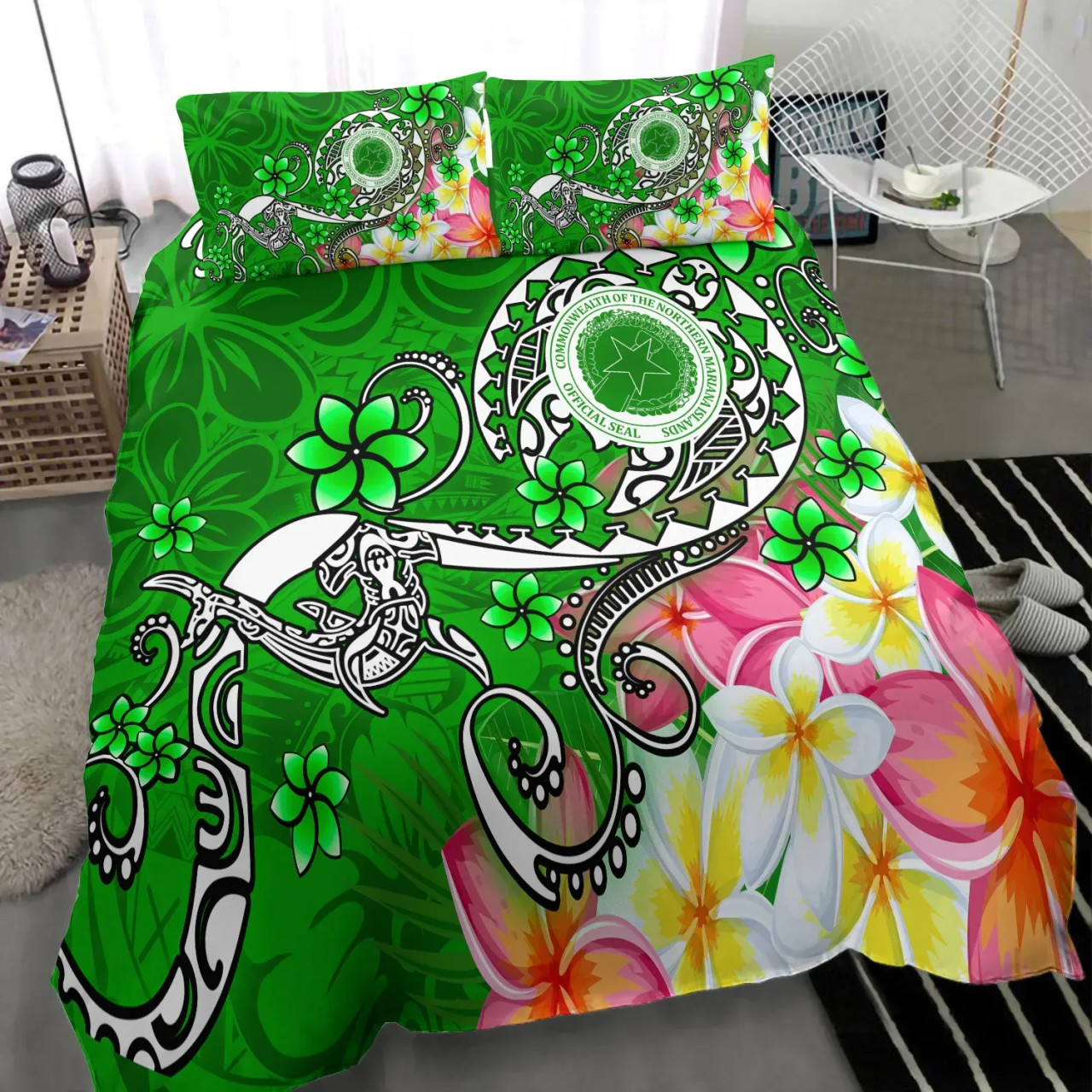 CNMI (Custom Personalised) Bedding Set - Turtle Plumeria (Green) 2