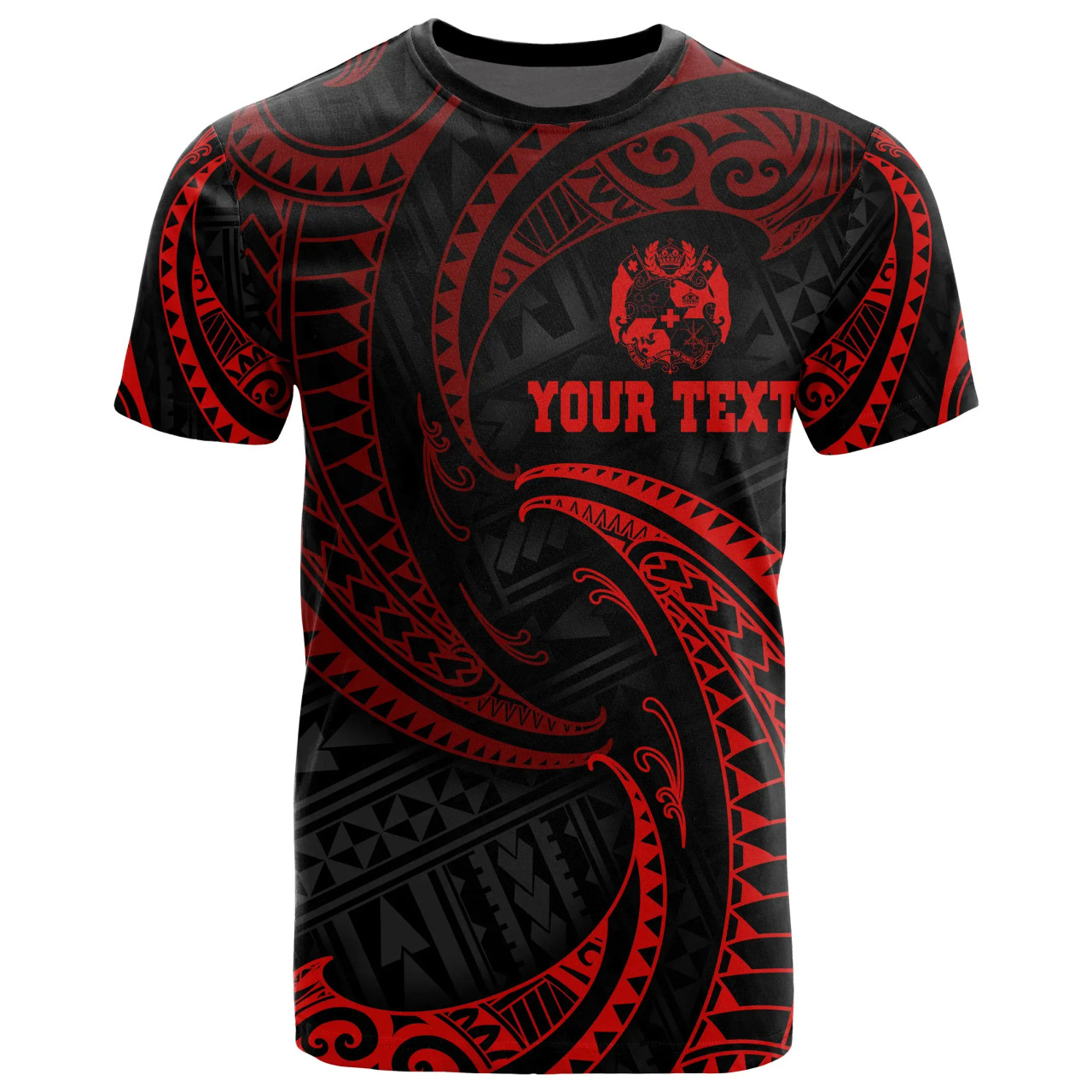 Tonga Polynesian Custom Personalised T-Shirt - Red Tribal Wave 1