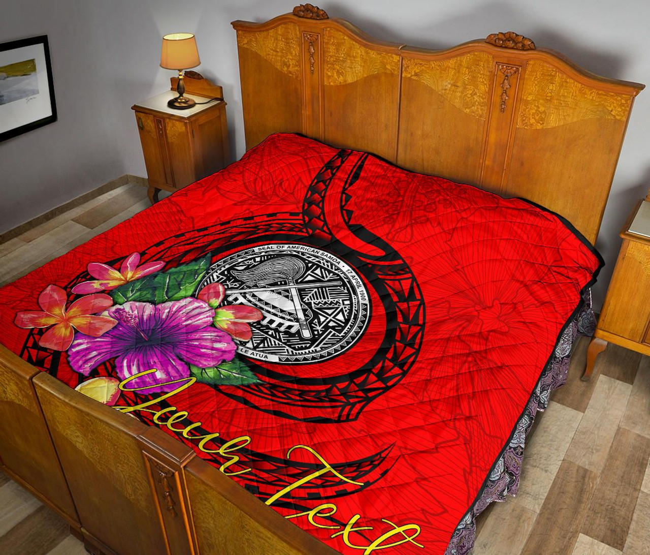 American Samoa Polynesian Custom Personalised Premium Quilt - Floral With Seal Red 10