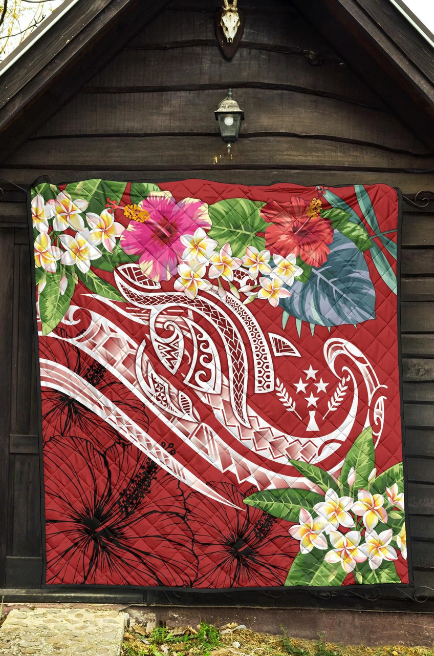Kosrae Polynesian Premium Quilt - Summer Plumeria (Red) 5