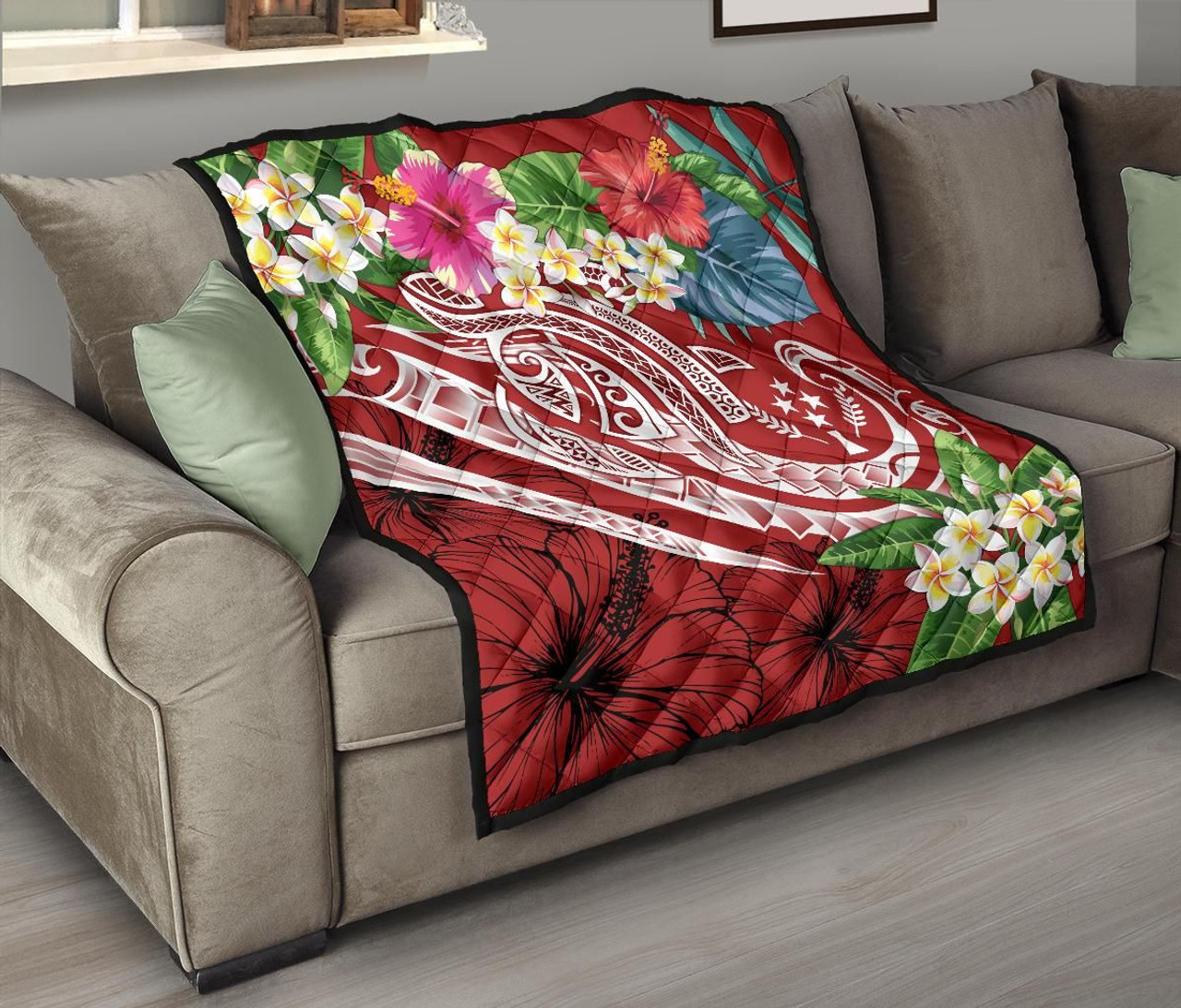 Kosrae Polynesian Premium Quilt - Summer Plumeria (Red) 9