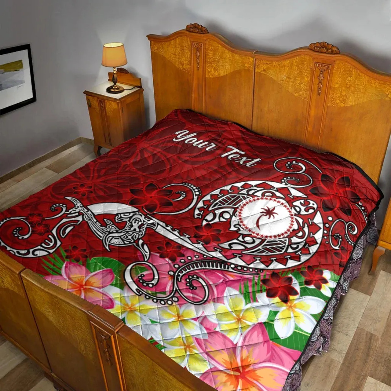 Kosrae Custom Personalised Premium Quilt - Turtle Plumeria (Red) 4