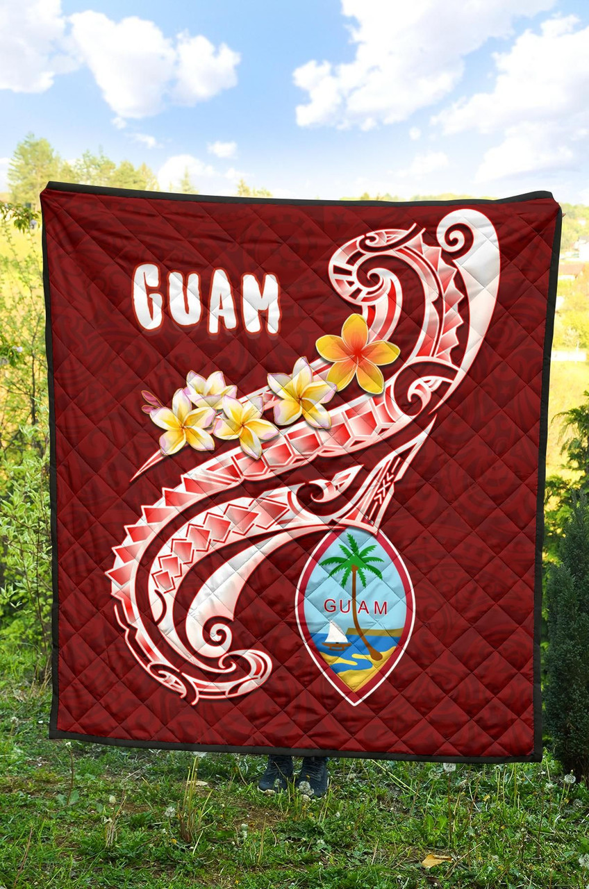 Guam Premium Quilt - Guam Seal Polynesian Patterns Plumeria (Red) 9