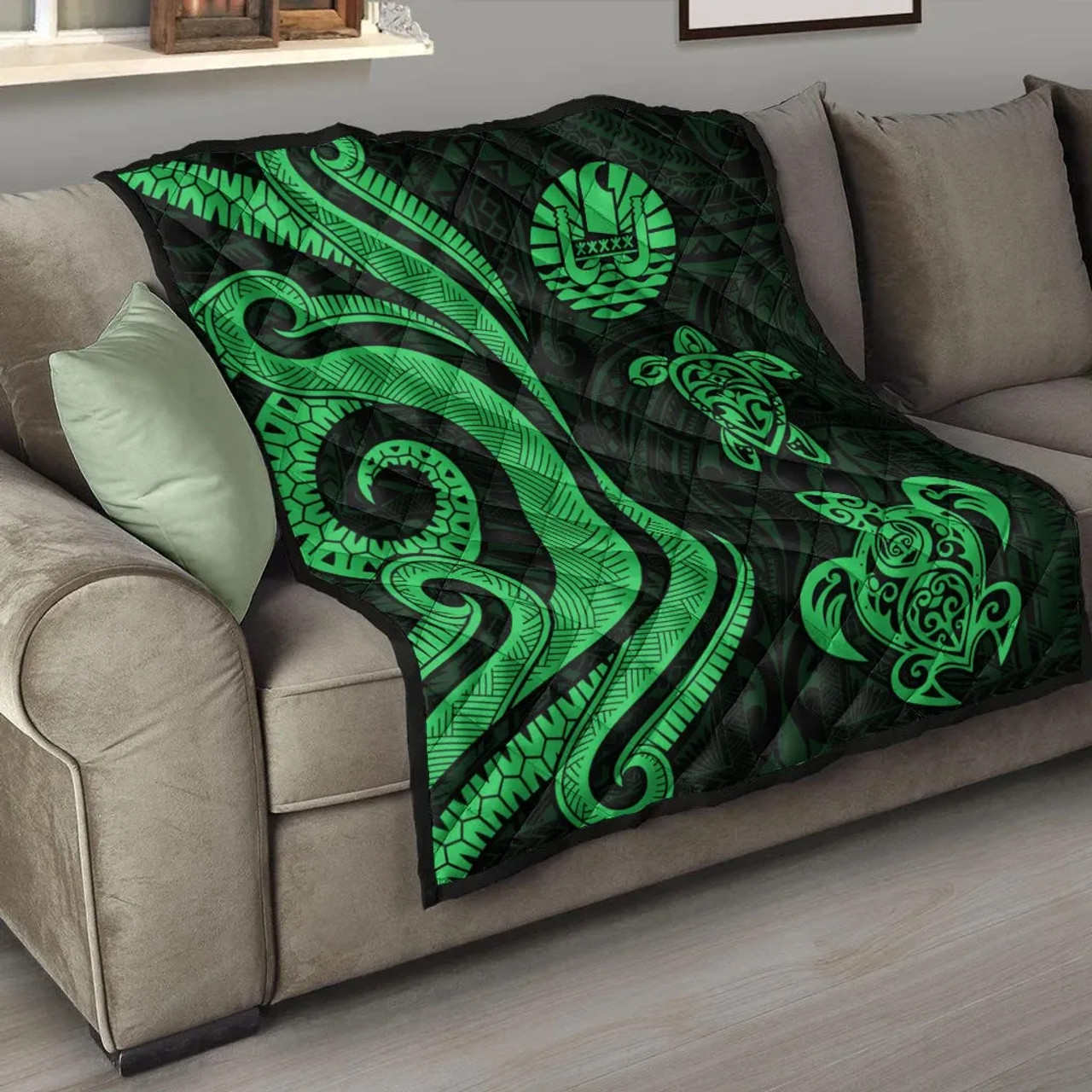 Tahiti Polynesian Premium Quilt - Green Tentacle Turtle 4