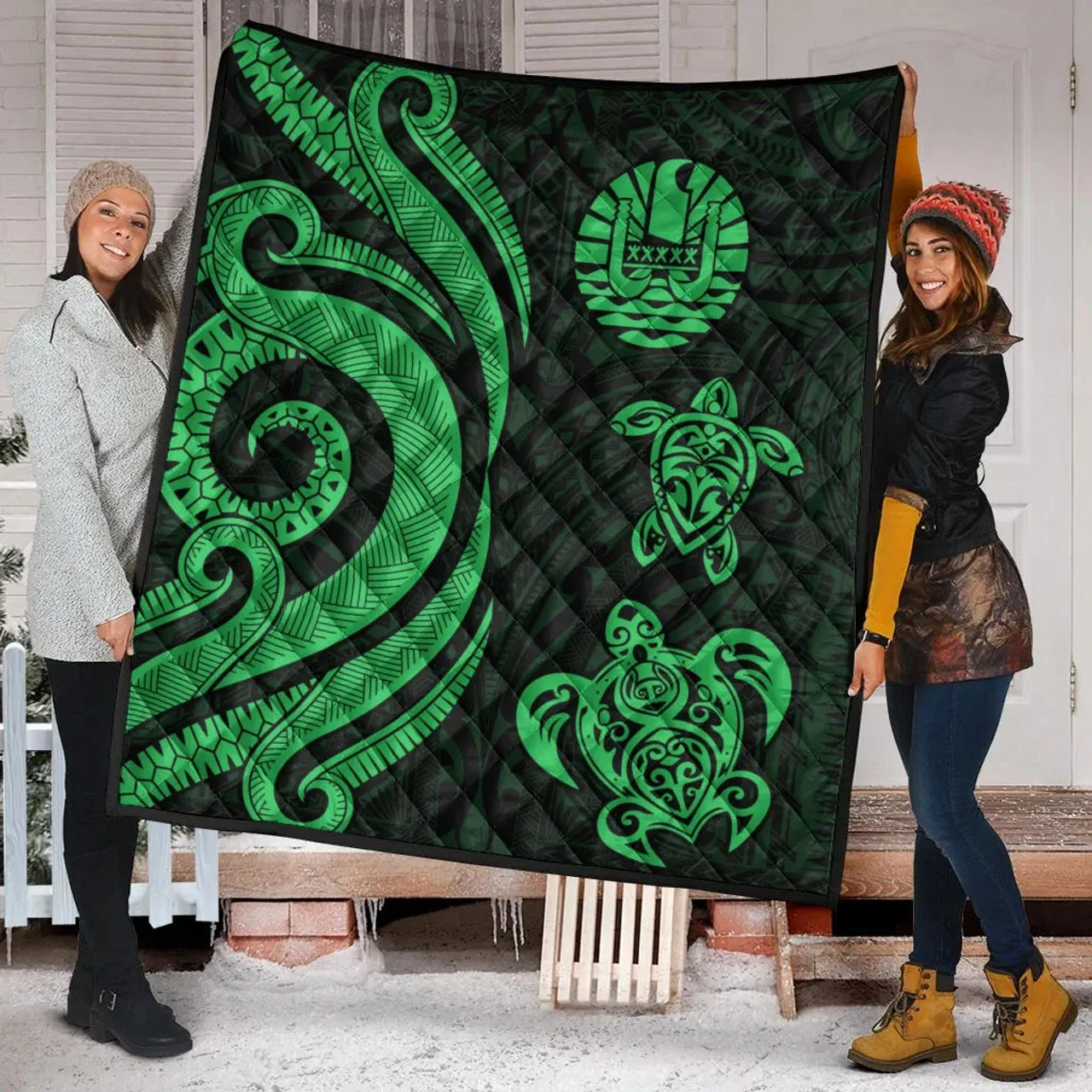 Tahiti Polynesian Premium Quilt - Green Tentacle Turtle 8