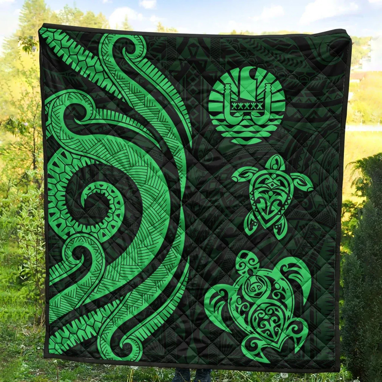 Tahiti Polynesian Premium Quilt - Green Tentacle Turtle 10