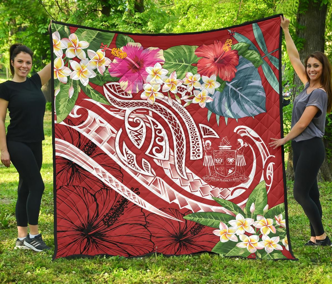 Fiji Polynesian Premium Quilt - Summer Plumeria (Red) 2