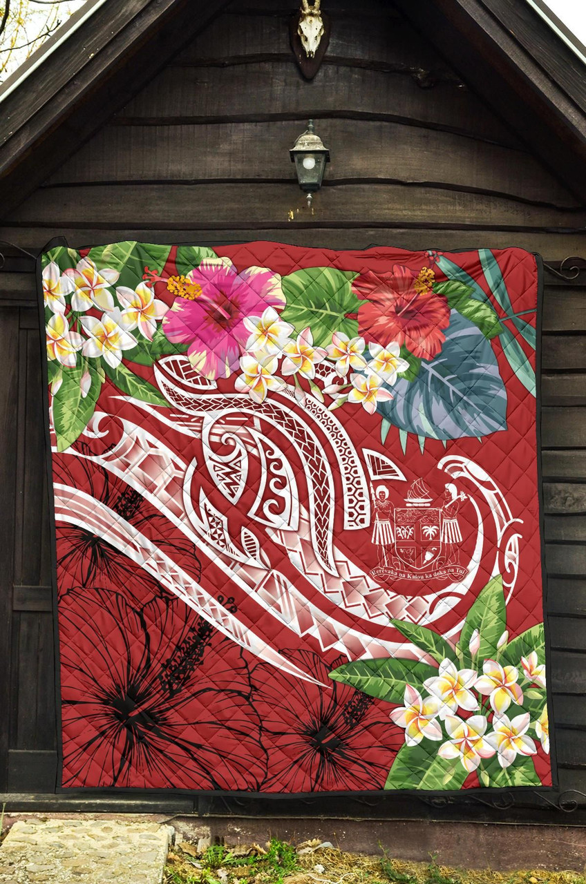 Fiji Polynesian Premium Quilt - Summer Plumeria (Red) 6