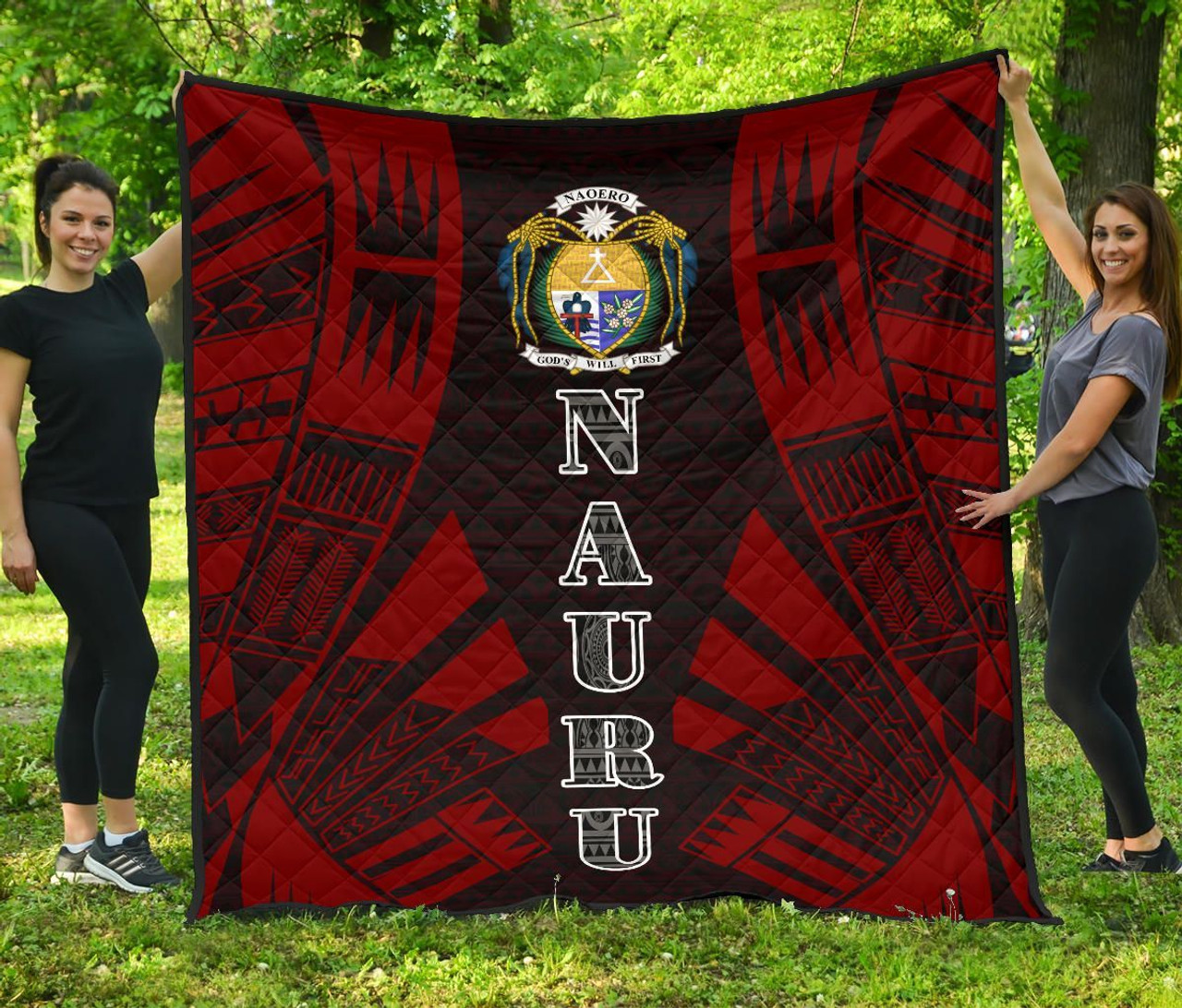Nauru Premium Quilt - Nauru Coat Of Arms Polynesian Red Tattoo 1