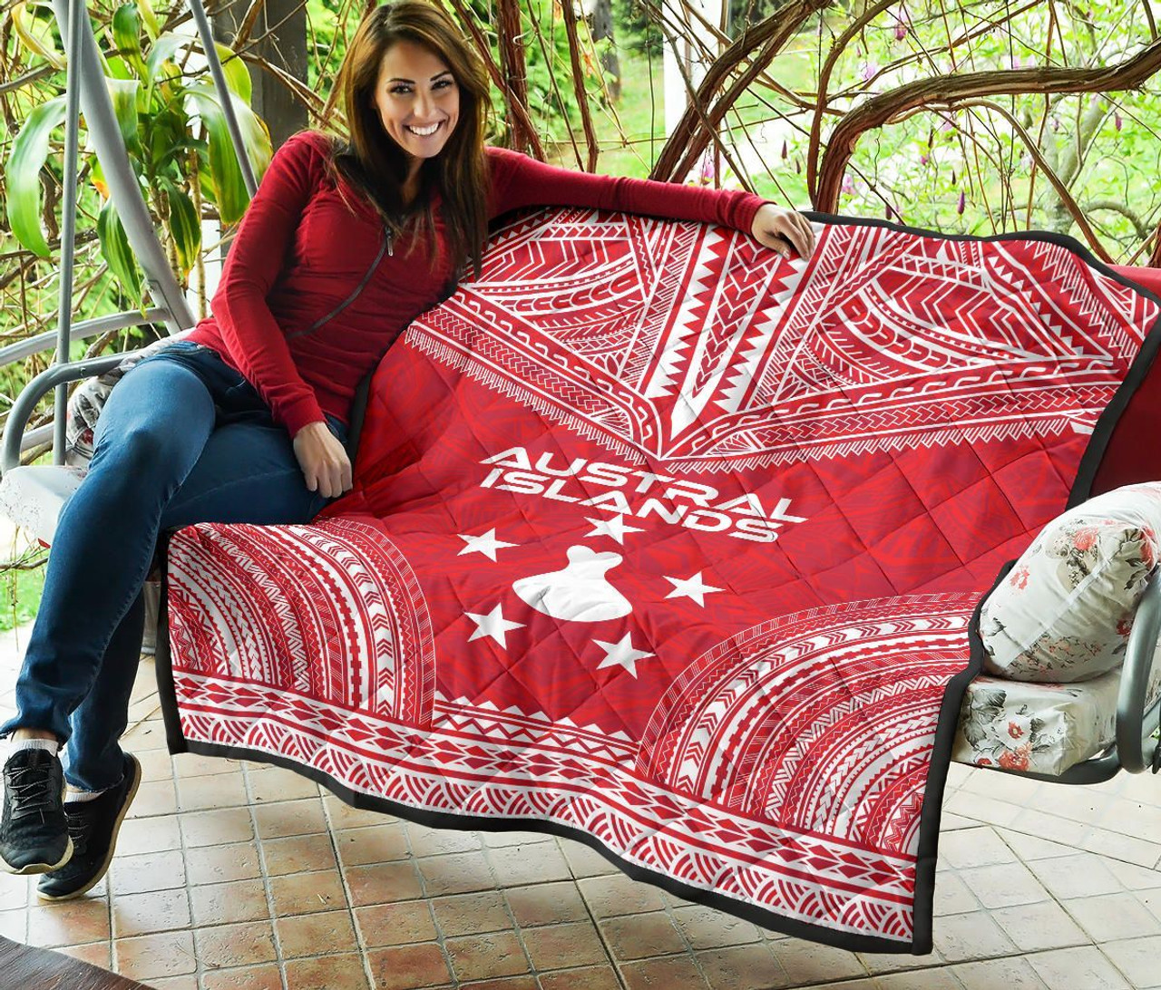 Austral Islands Premium Quilt - Austral Islands Flag Polynesian Chief Red Version 5