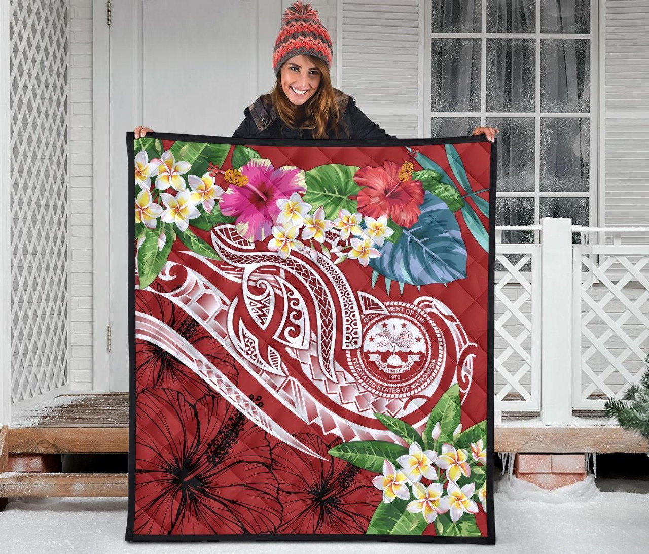 FSM Polynesian Premium Quilt - Summer Plumeria (Red) 4