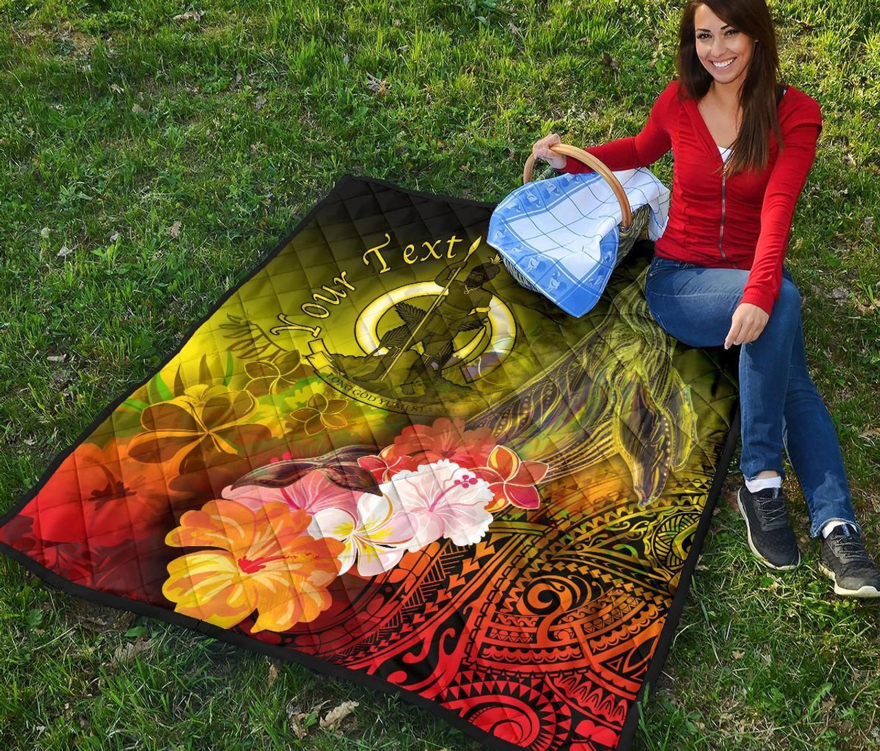 Vanuatu Custom Personalised Premium Quilt - Humpback Whale with Tropical Flowers (Yellow) 5