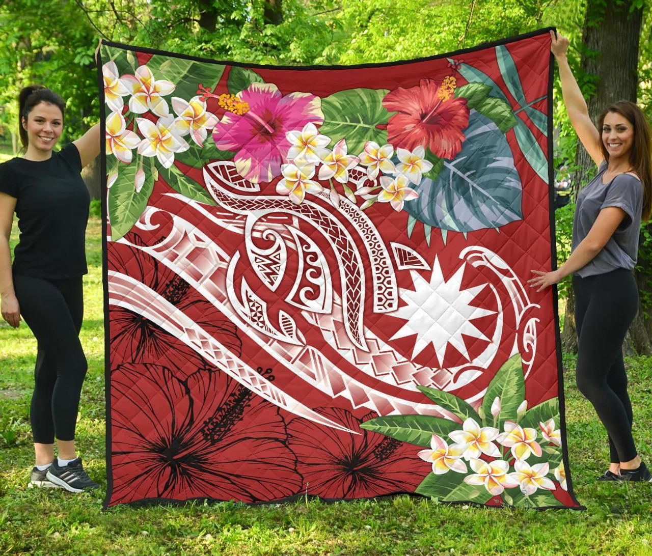 Nauru Polynesian Premium Quilt - Summer Plumeria (Red) 2