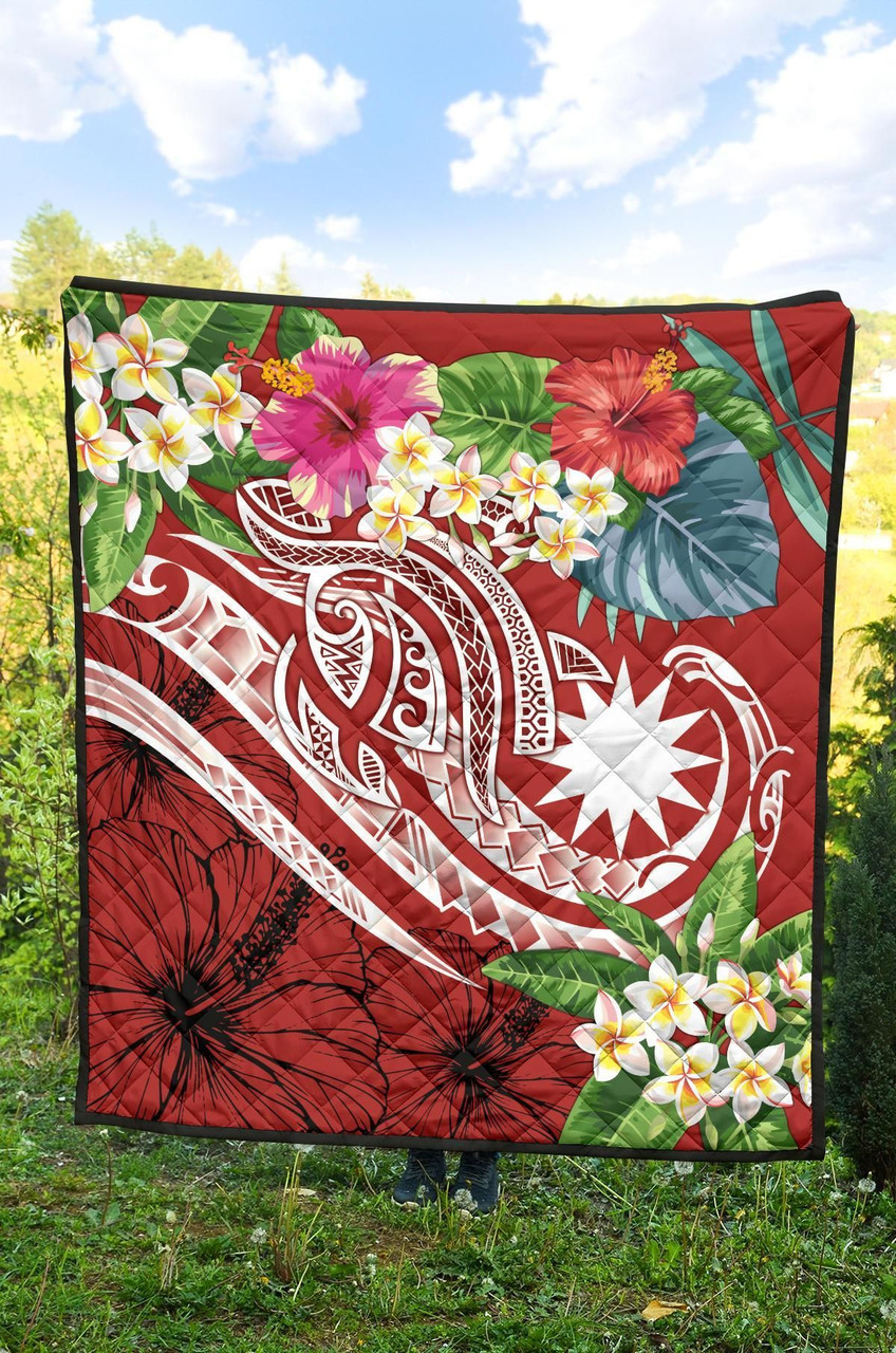 Nauru Polynesian Premium Quilt - Summer Plumeria (Red) 5