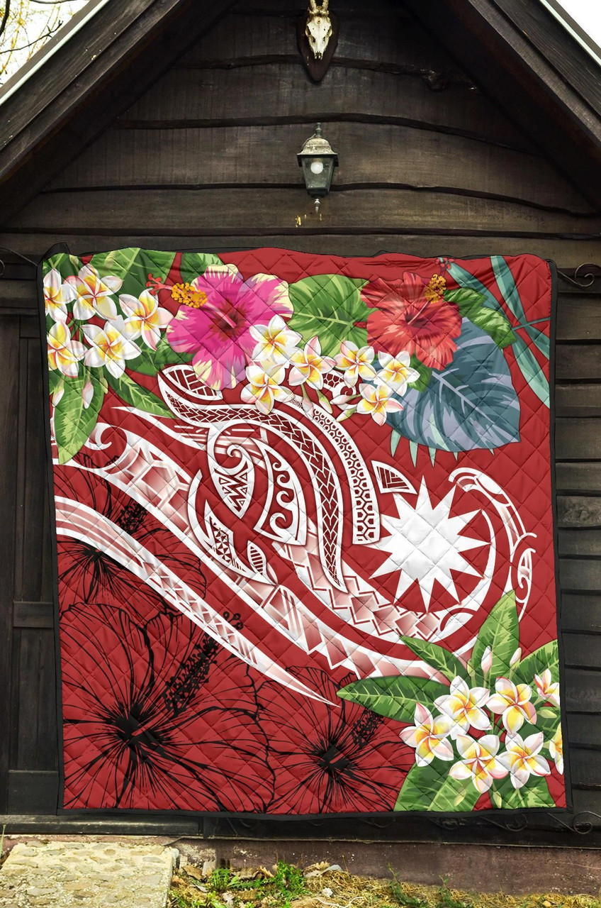 Nauru Polynesian Premium Quilt - Summer Plumeria (Red) 6