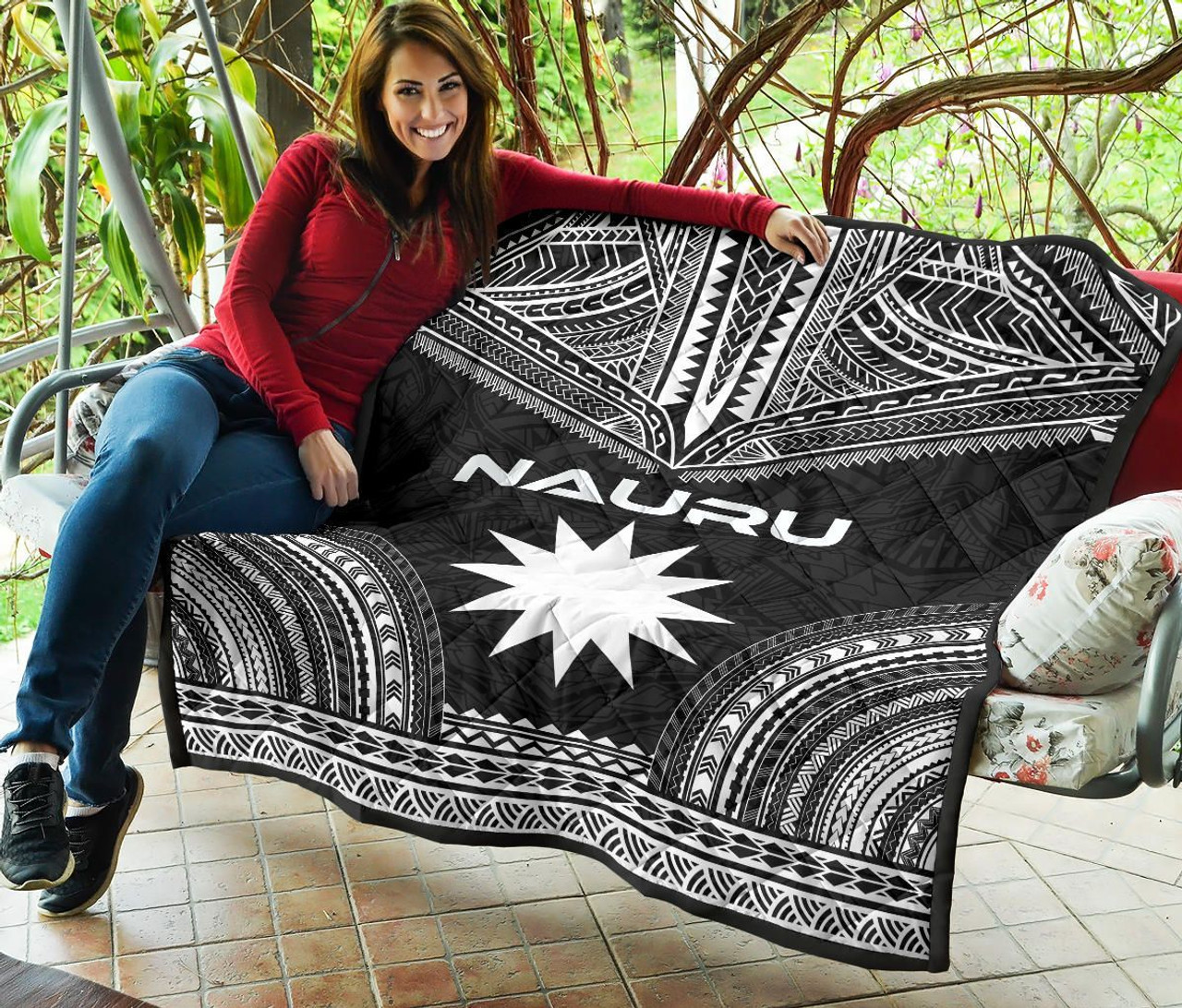 Nauru Premium Quilt - Nauru Flag Polynesian Chief Black Version 5