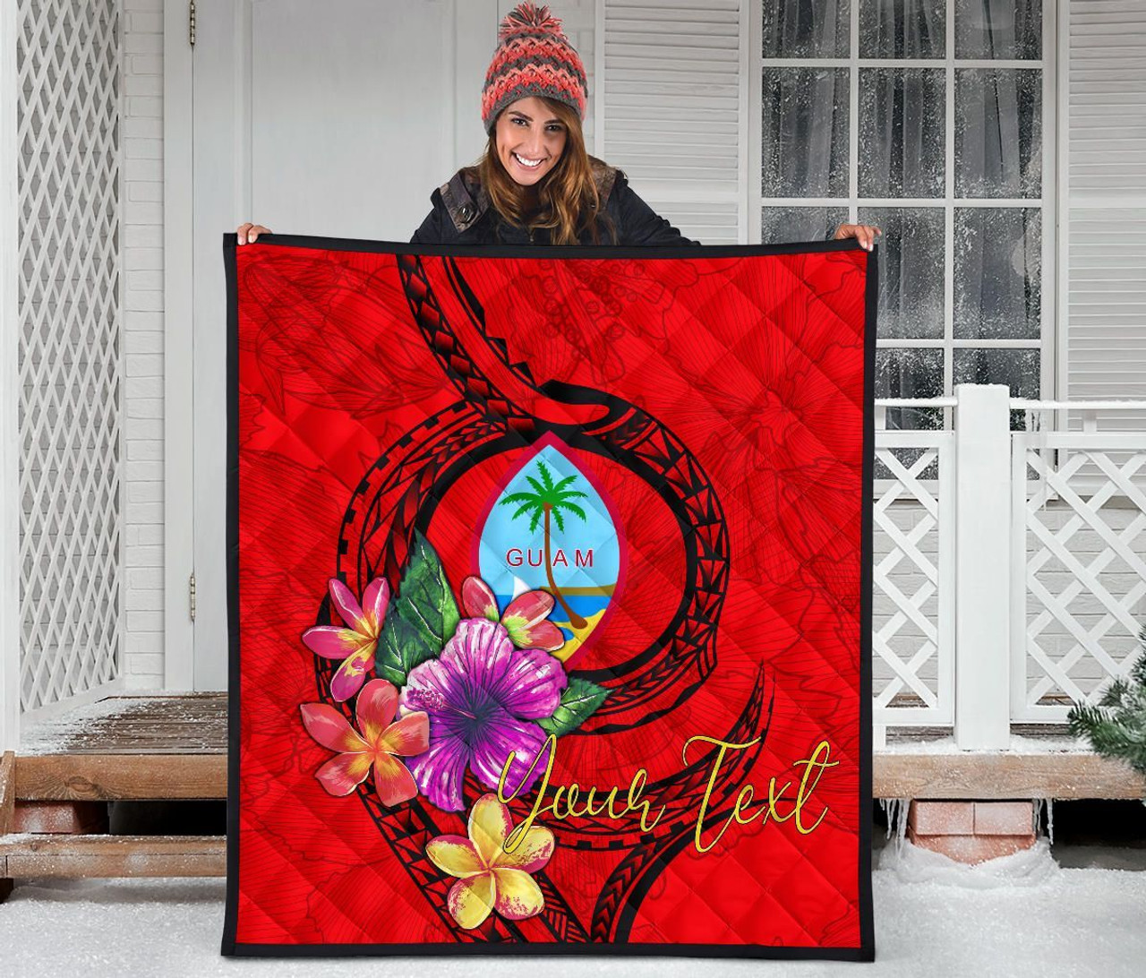 Guam Polynesian Custom Personalised Premium Quilt - Floral With Seal Red 4