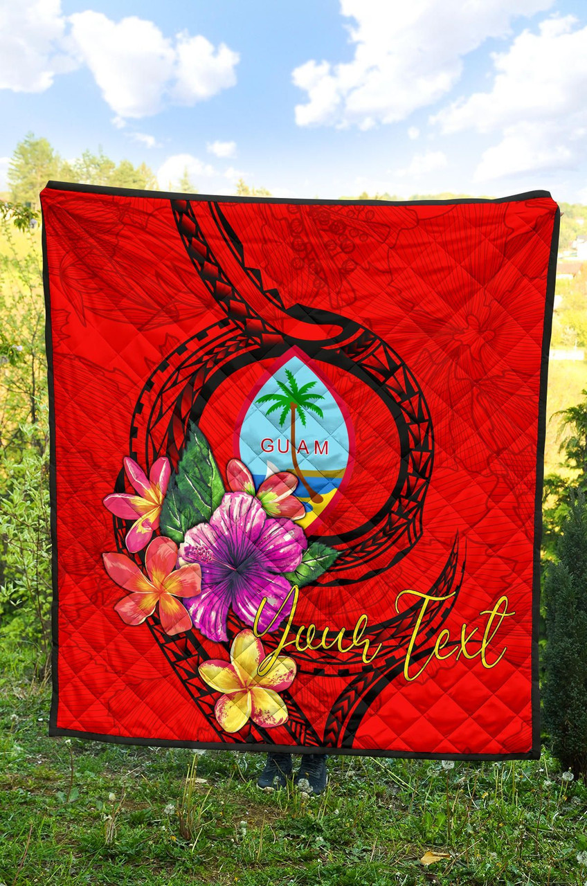Guam Polynesian Custom Personalised Premium Quilt - Floral With Seal Red 5