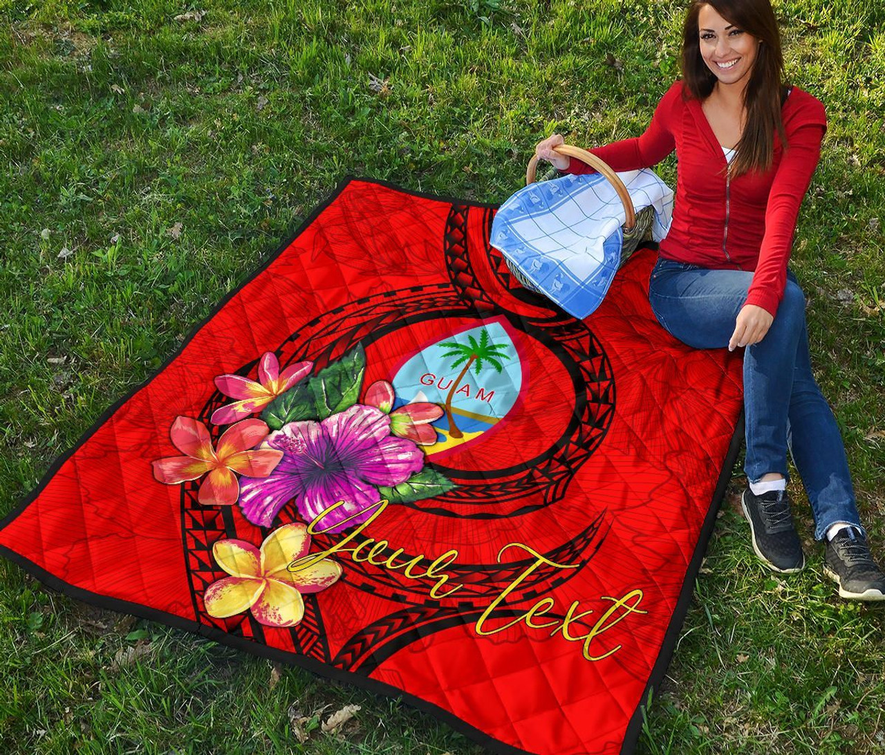 Guam Polynesian Custom Personalised Premium Quilt - Floral With Seal Red 7