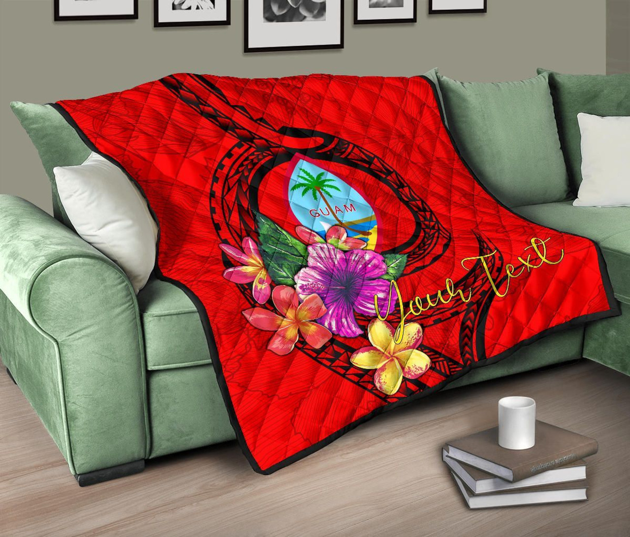 Guam Polynesian Custom Personalised Premium Quilt - Floral With Seal Red 10