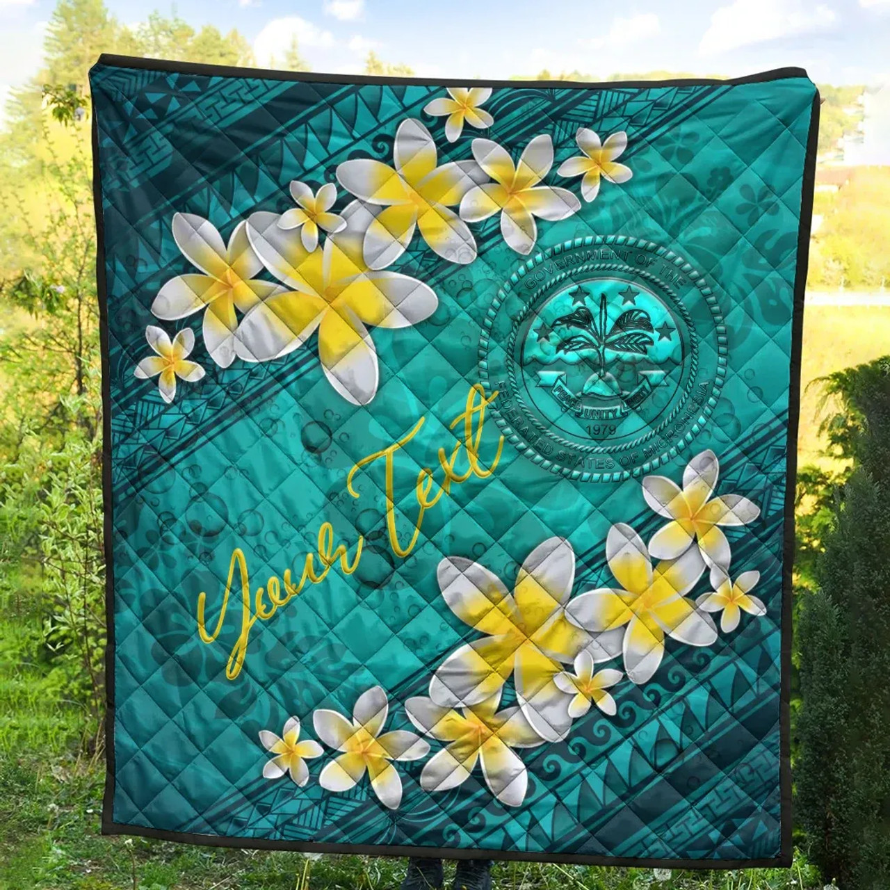 Federated States Of Micronesia Polynesian Custom Personalised Quilt - Plumeria With Blue Ocean 5
