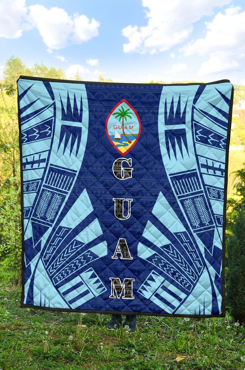 Guam Premium Quilt - Guam Coat Of Arms Polynesian Pale Blue Tattoo 4