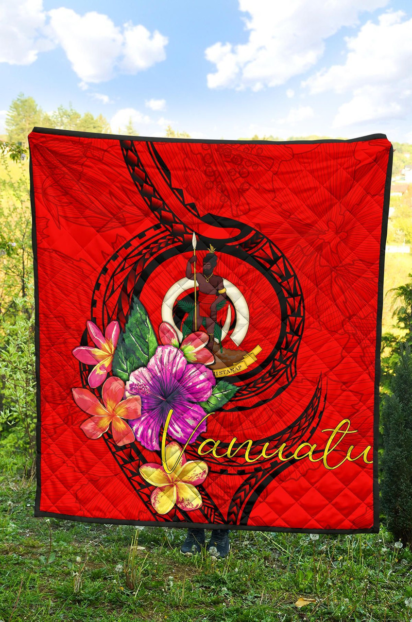 Vanuatu Polynesian Premium Quilt - Floral With Seal Red 4