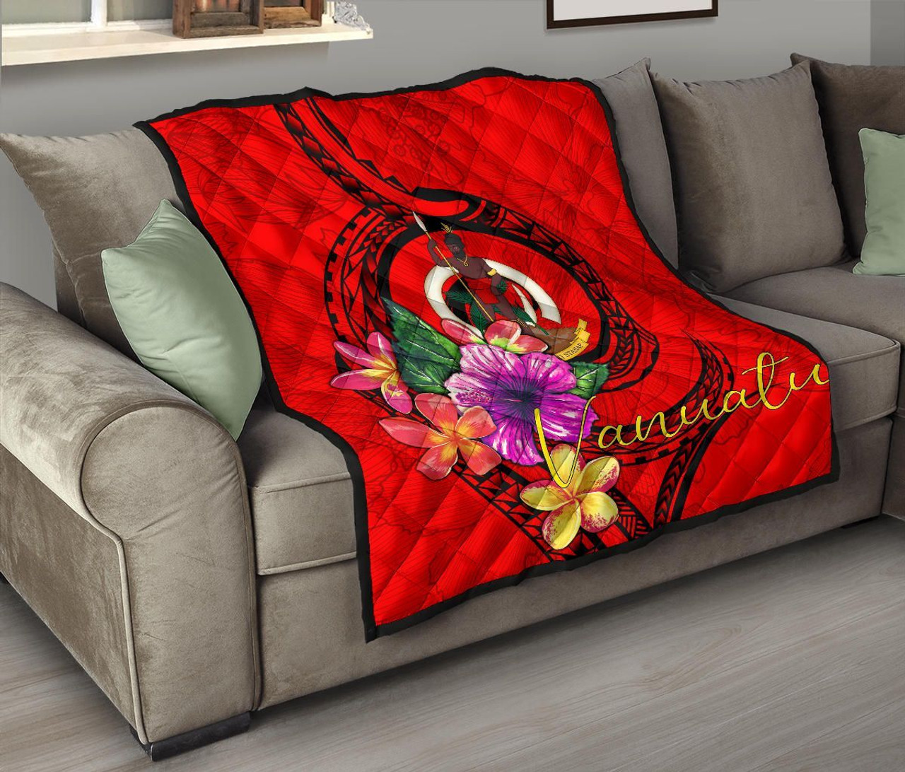 Vanuatu Polynesian Premium Quilt - Floral With Seal Red 9
