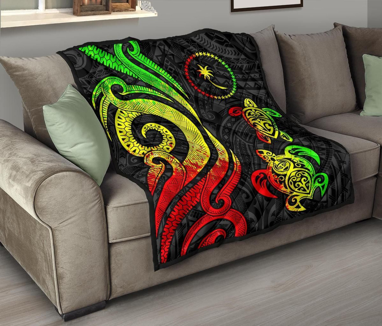 Chuuk Micronesian Premium Quilt - Reggae Tentacle Turtle 9