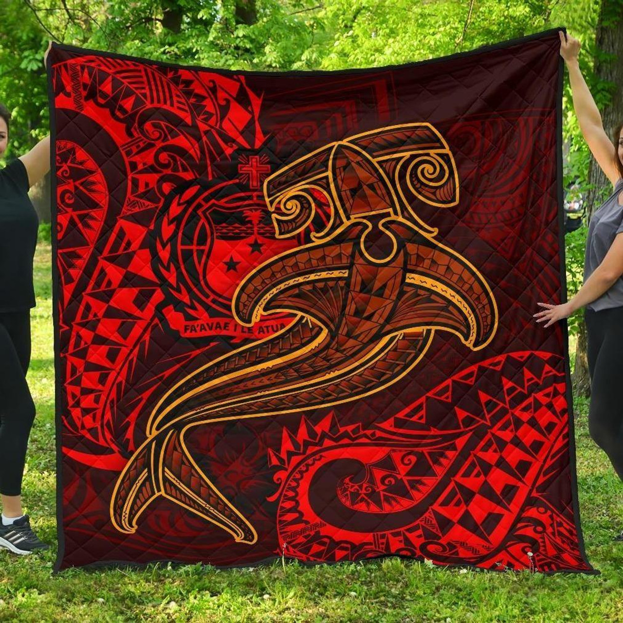 Samoa Premium Quilt - Red Shark Polynesian Tattoo 1