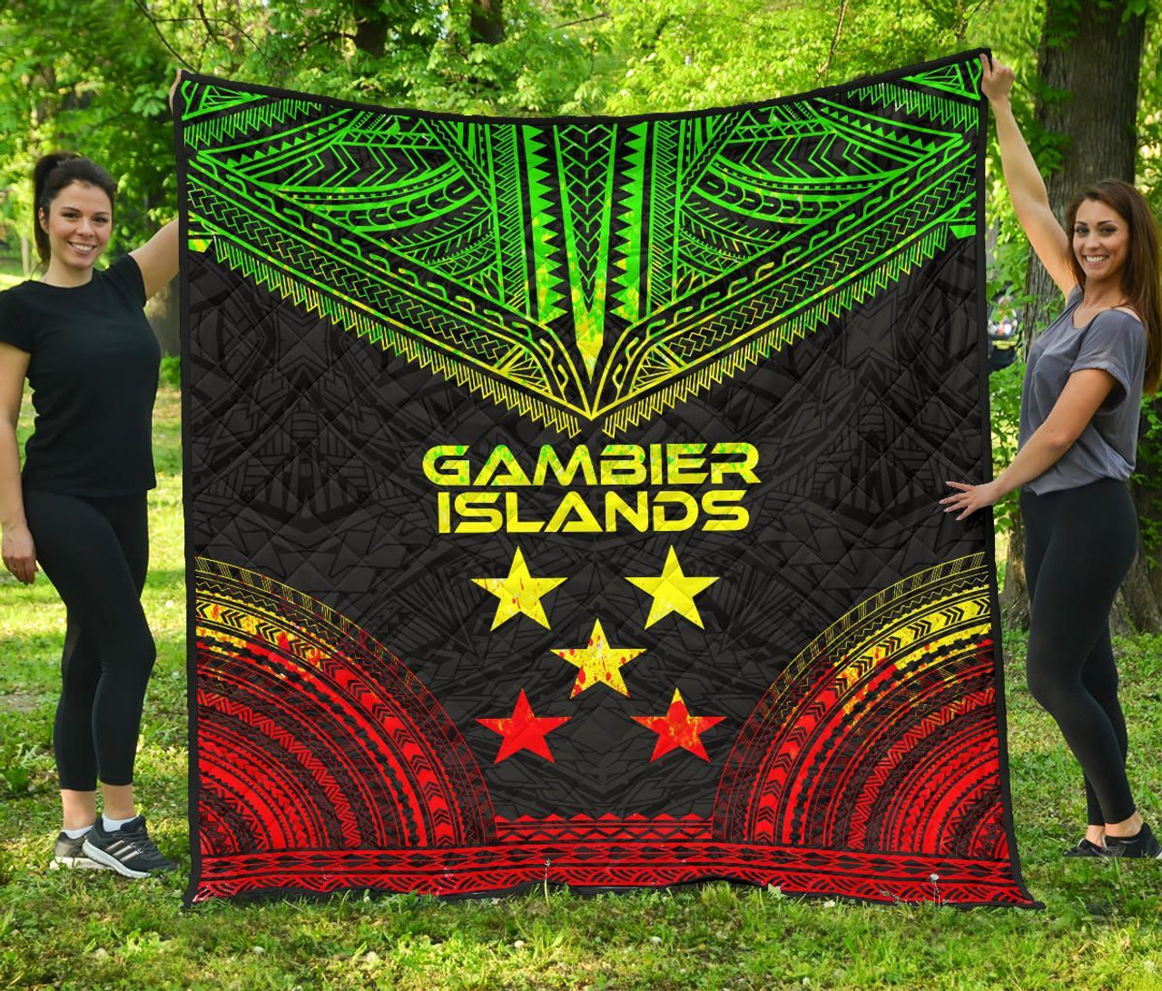 Gambier Islands Premium Quilt - Gambier Islands Flag Polynesian Chief Reggae Version 1