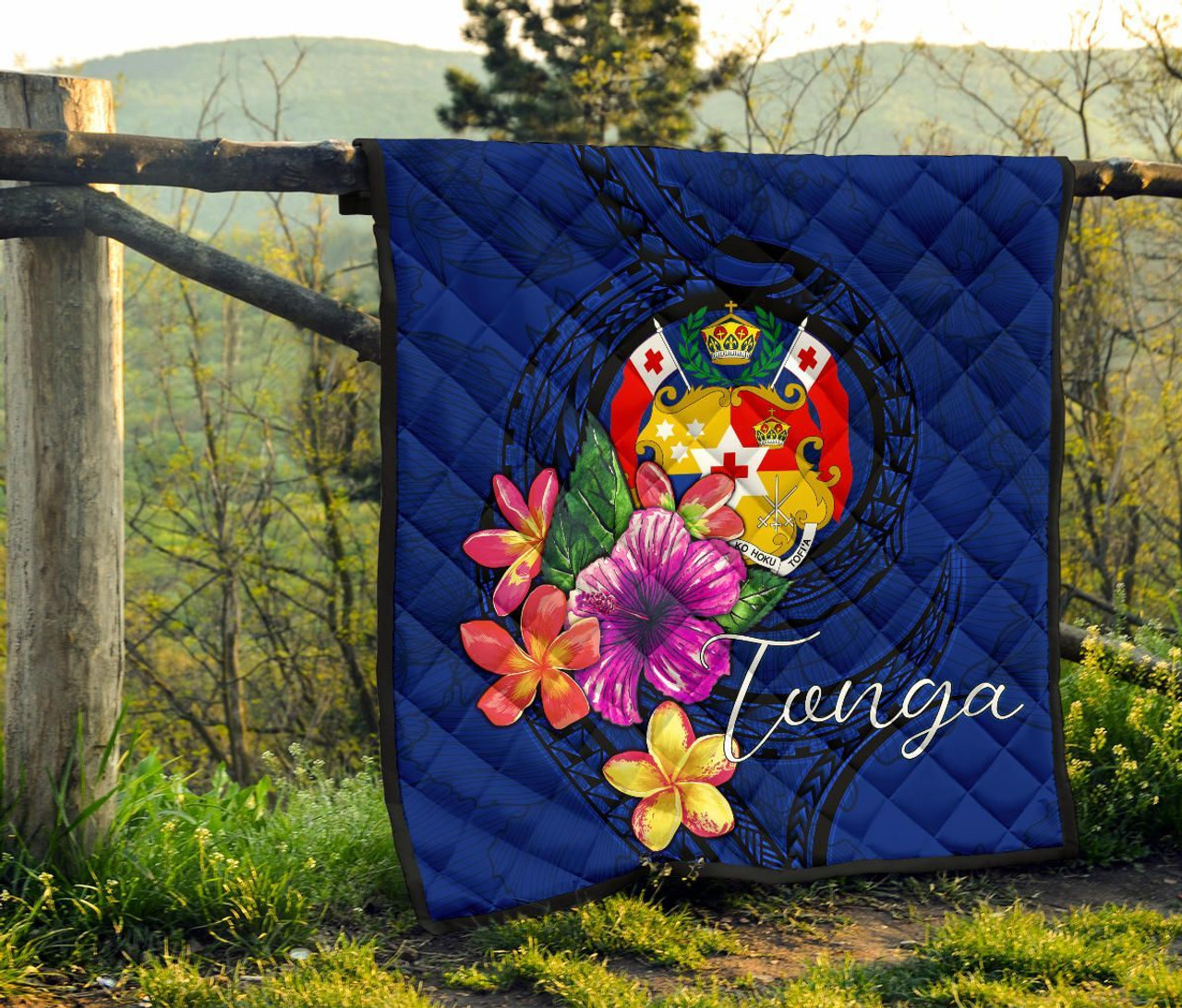 Tonga Polynesian Premium Quilt - Floral With Seal Blue 9