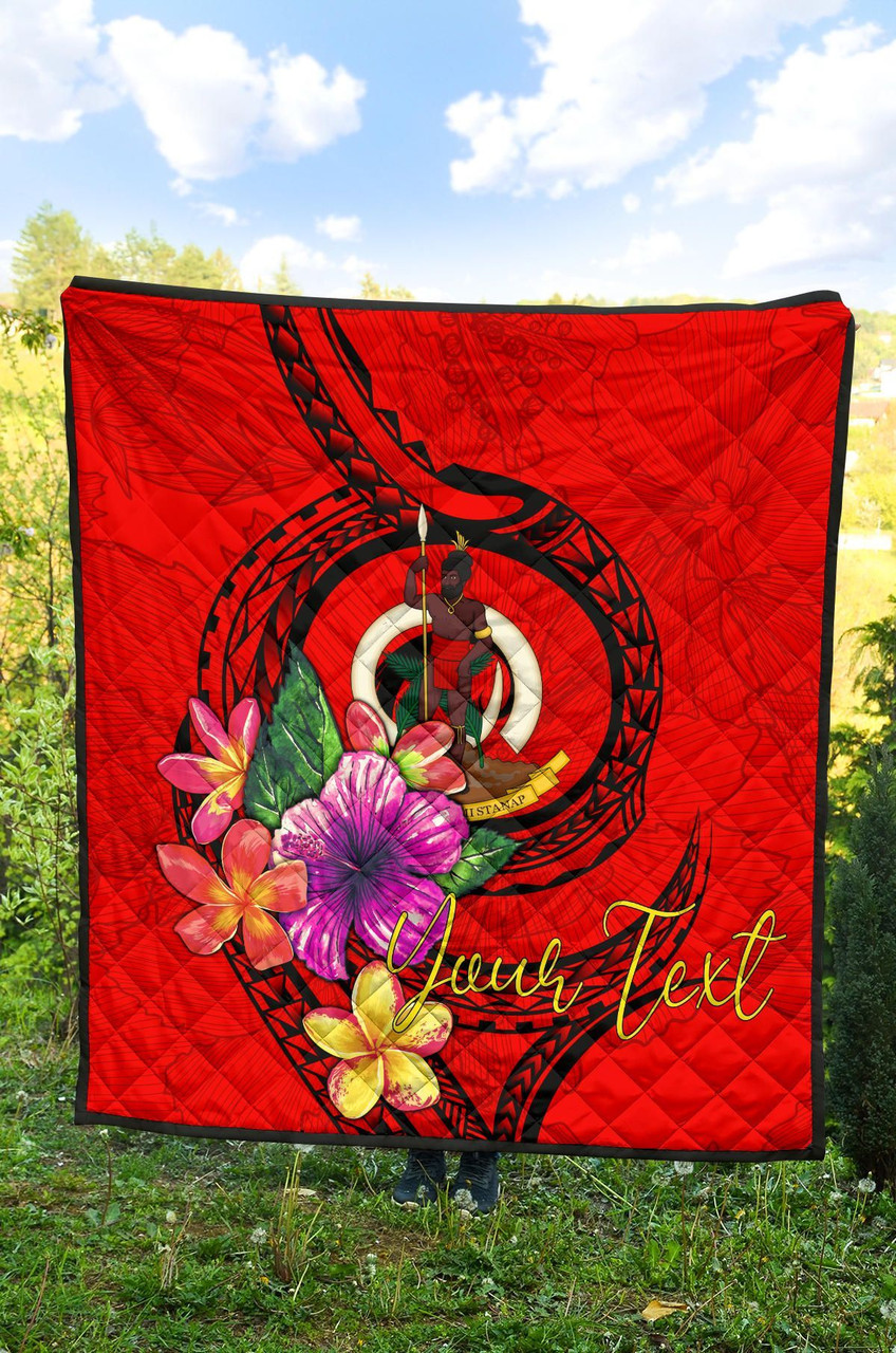 Vanuatu Polynesian Custom Personalised Premium Quilt - Floral With Seal Red 4