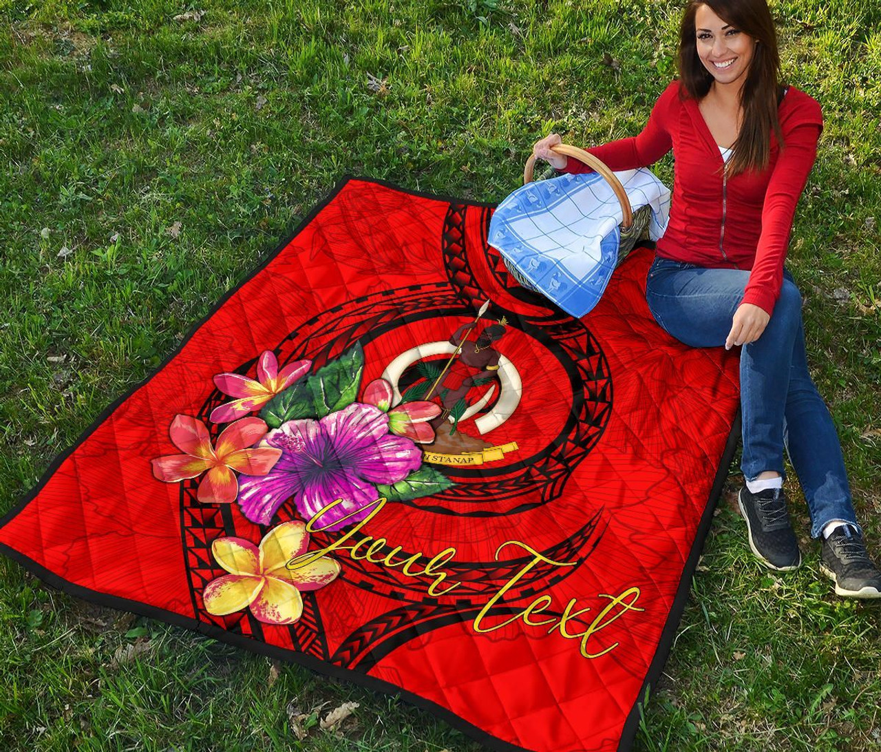 Vanuatu Polynesian Custom Personalised Premium Quilt - Floral With Seal Red 6