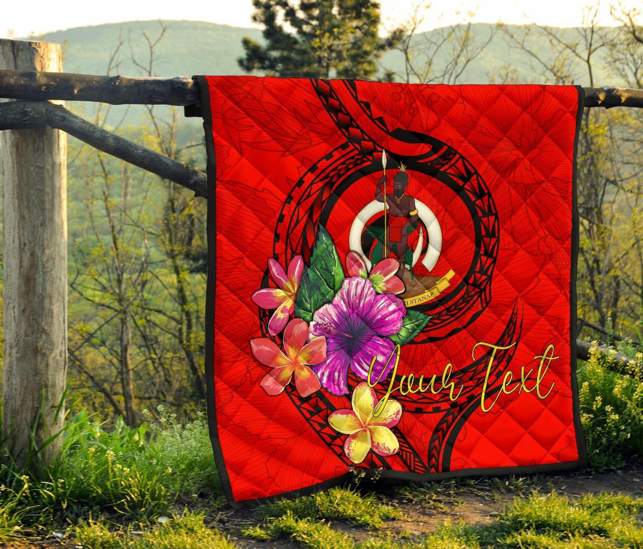 Vanuatu Polynesian Custom Personalised Premium Quilt - Floral With Seal Red 8