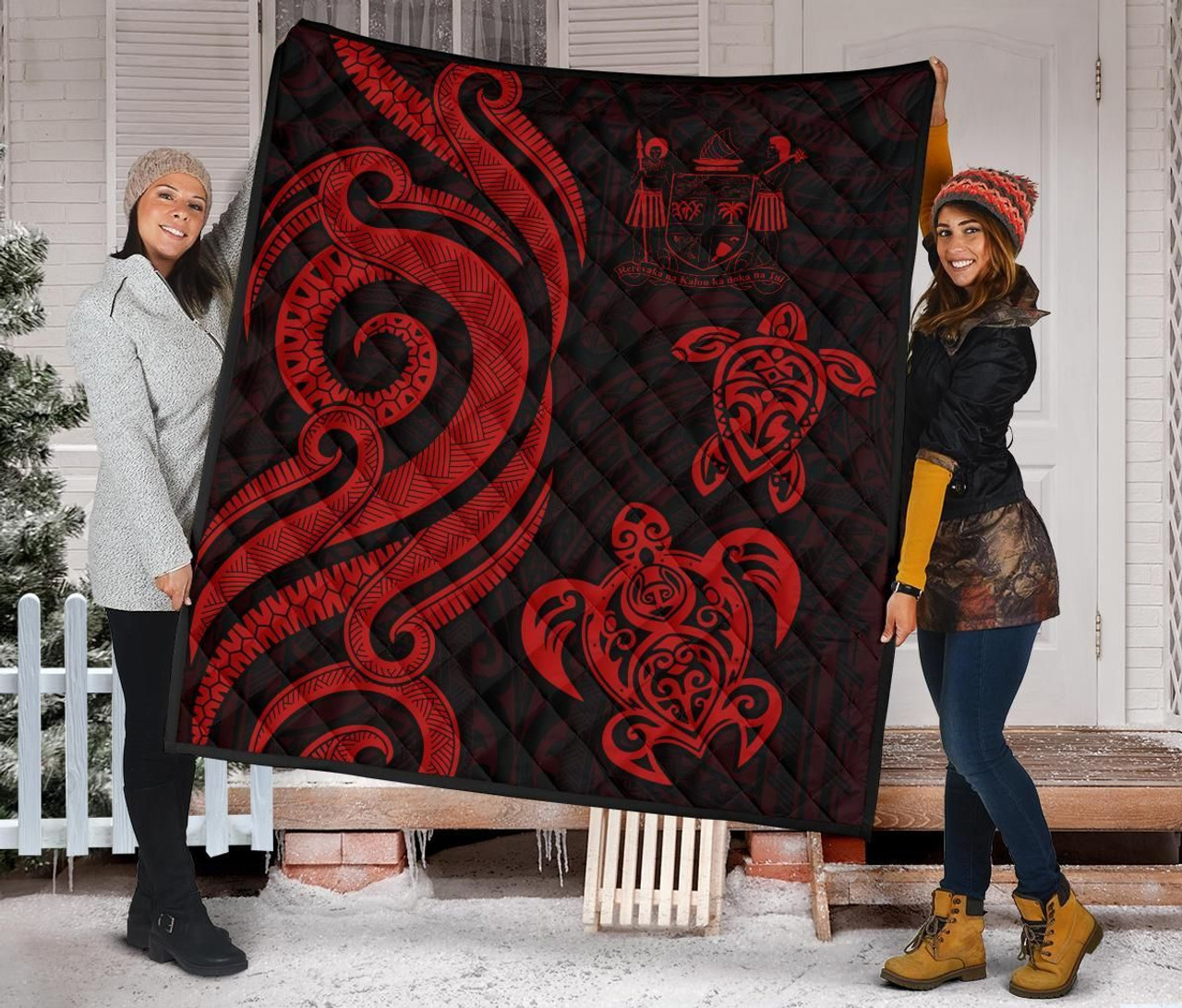 Fiji Polynesian Premium Quilt - Red Tentacle Turtle Crest 2