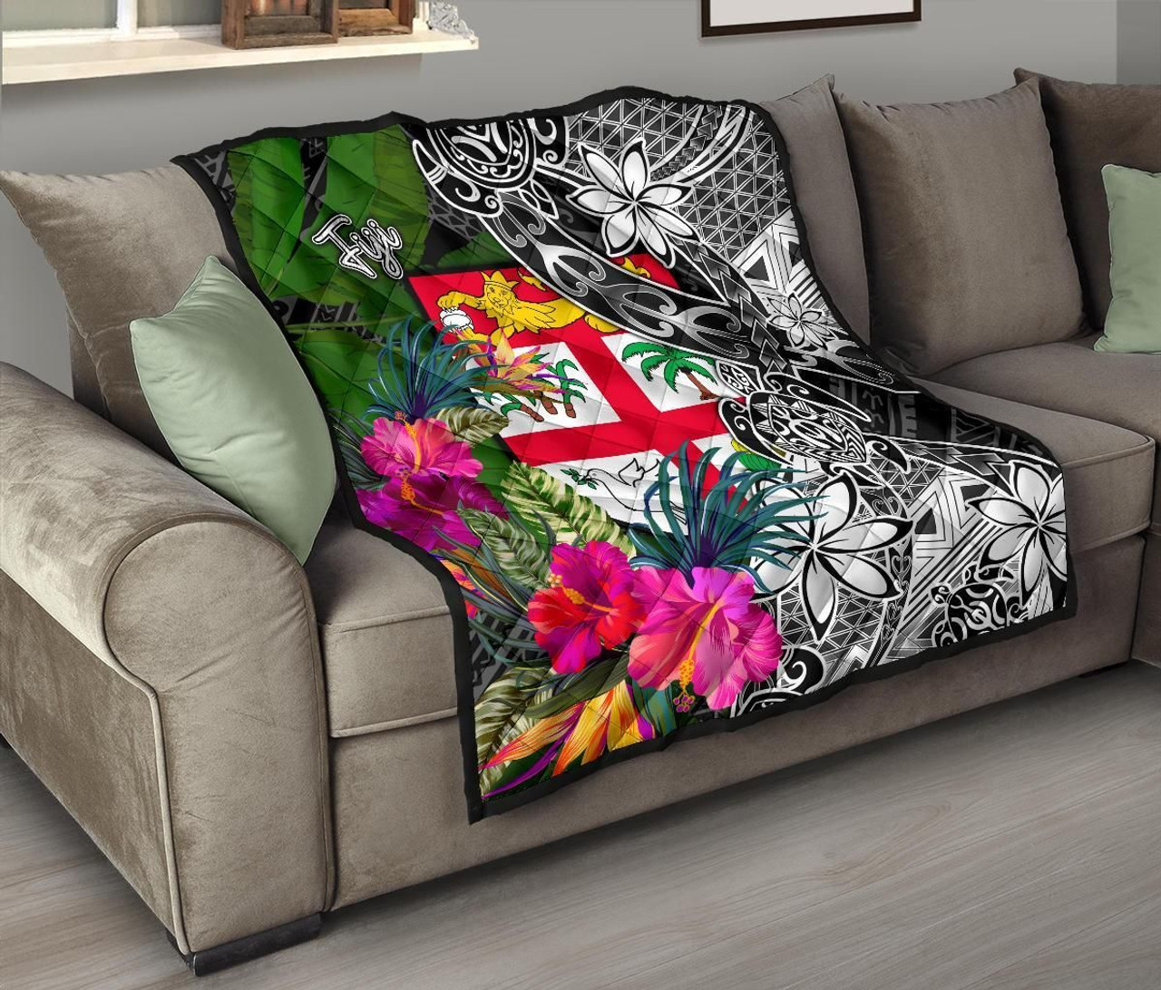 Fiji Premium Quilt - Turtle Plumeria Banana Leaf 9