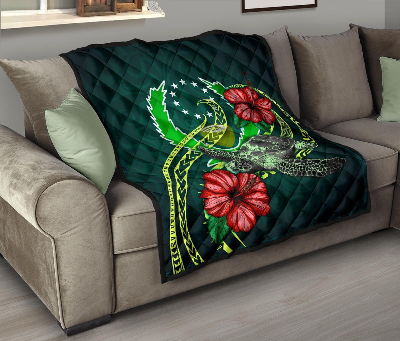 Pohnpei Polynesian Premium Quilt - Green Turtle Hibiscus 9