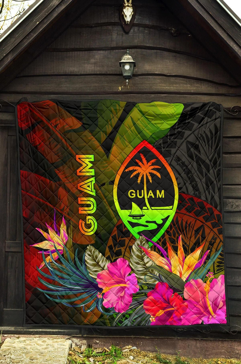 Guam Polynesian Premium Quilt -  Hibiscus and Banana Leaves 6