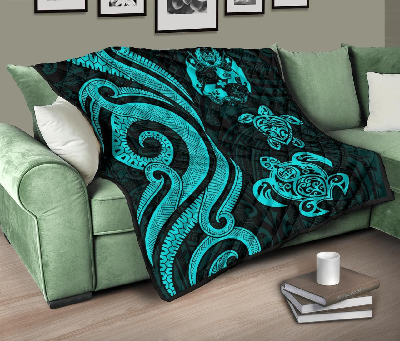 Tonga Polynesian Premium Quilt - Turquoise Tentacle Turtle 10