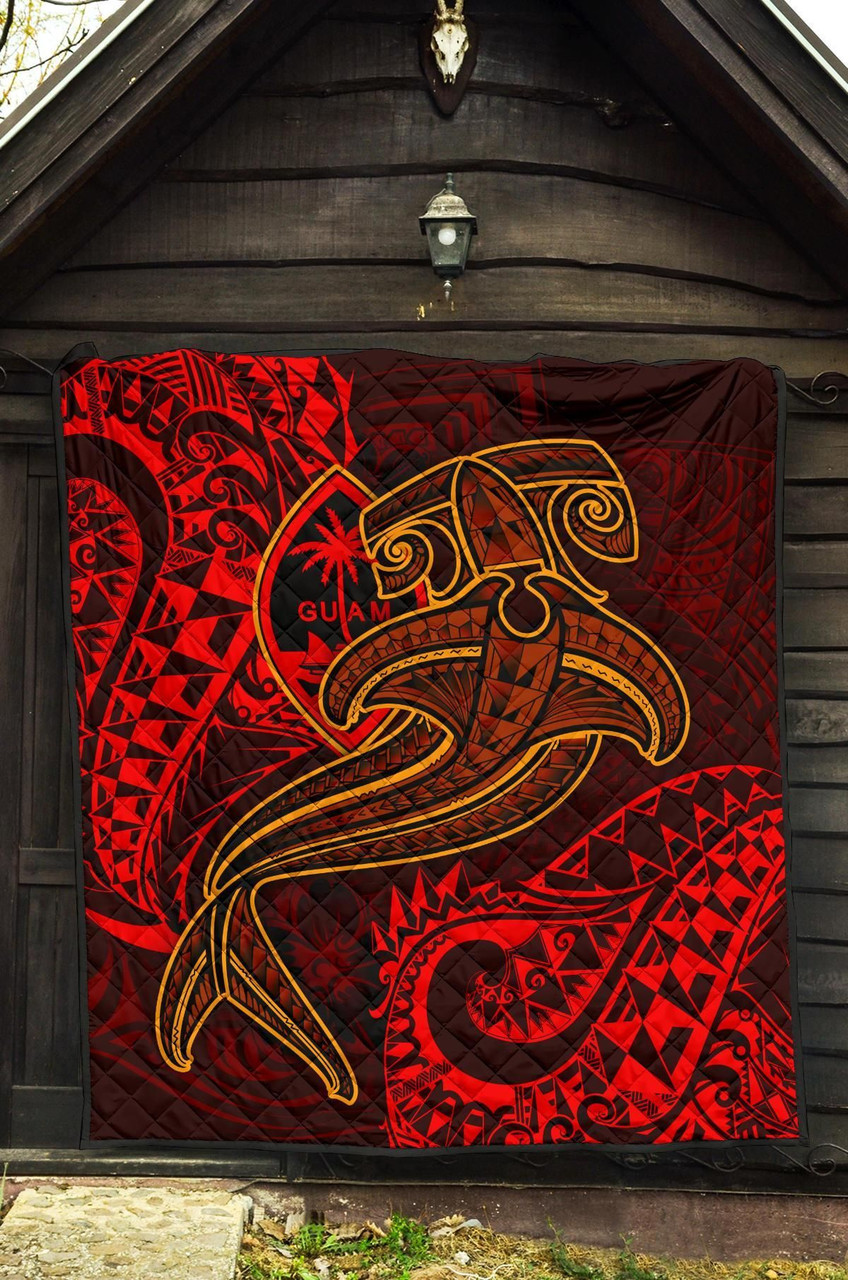 Guam Polynesian Premium Quilt - Red Shark Polynesian Tattoo 5