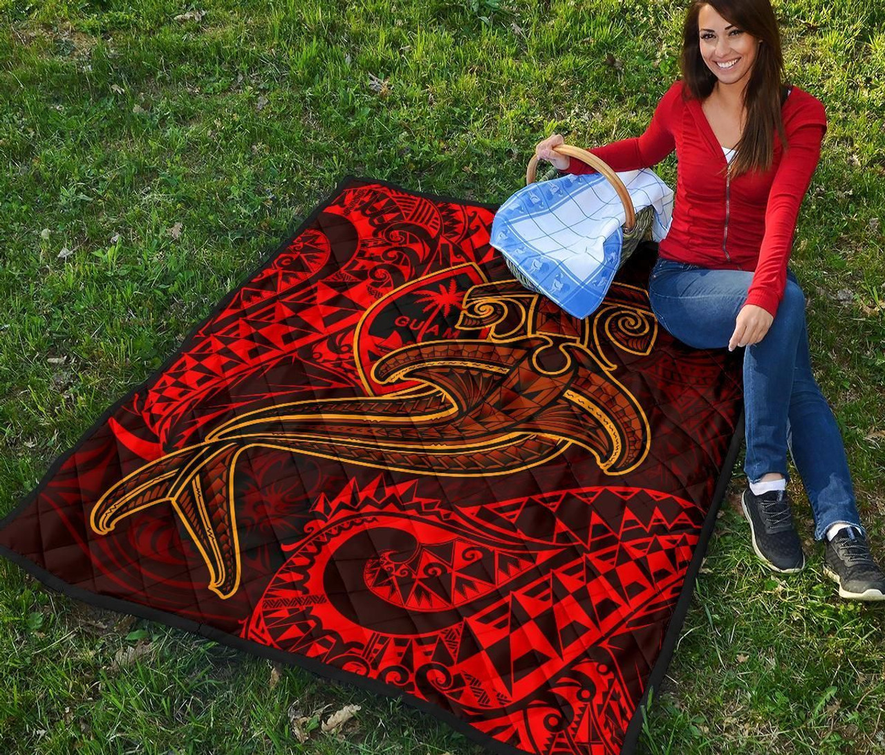 Guam Polynesian Premium Quilt - Red Shark Polynesian Tattoo 6