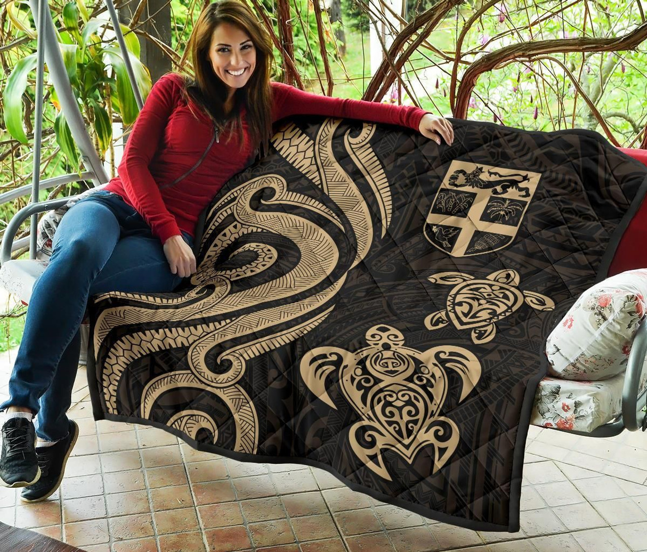 Fiji Polynesian Premium Quilt - Gold Tentacle Turtle 7