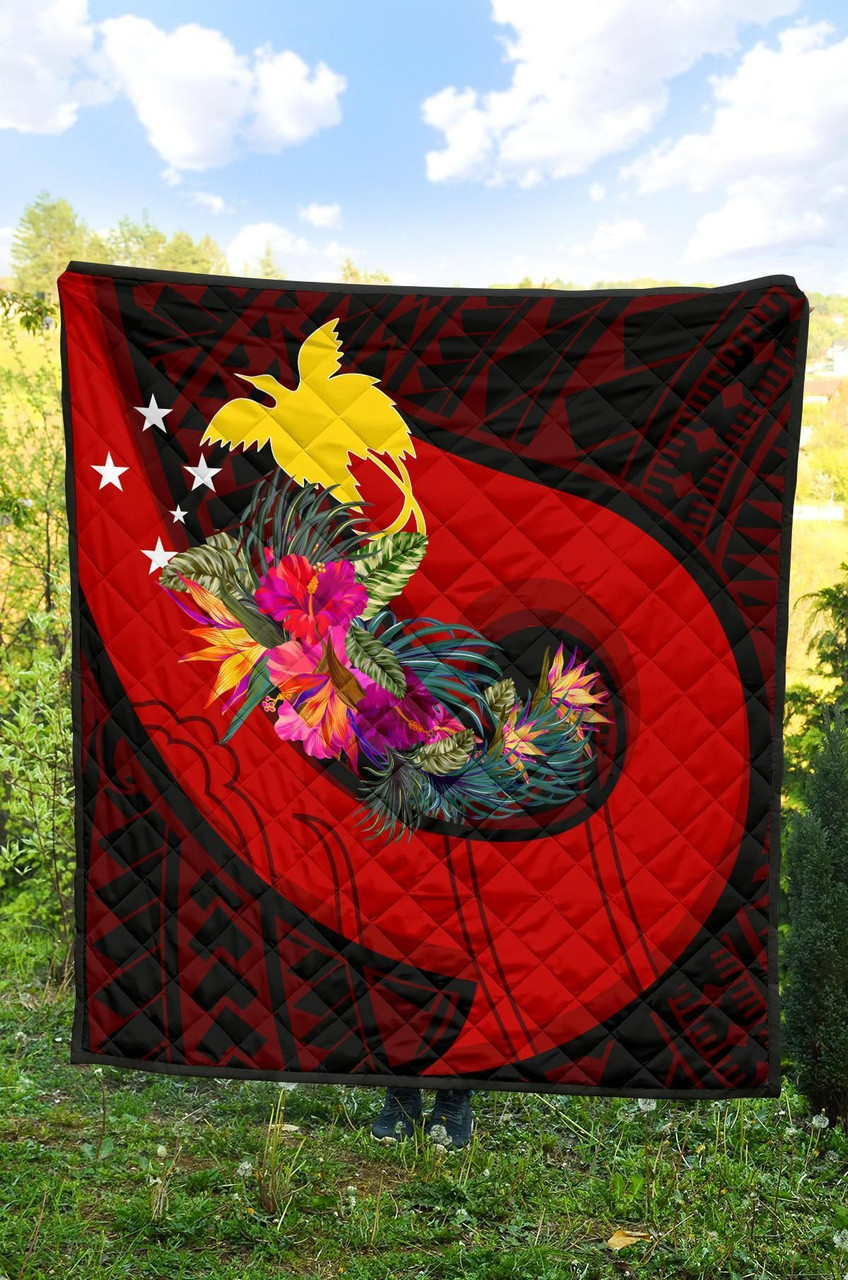 Papua New Guinea Premium Quilt - Polynesian Hook And Hibiscus (Red) 5