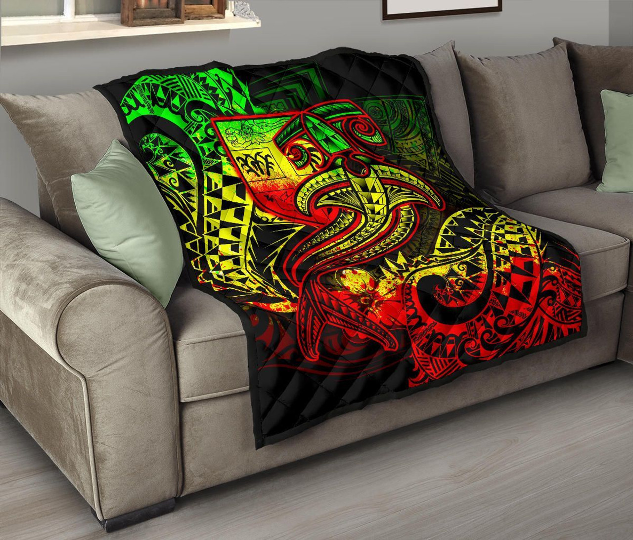 Fiji Premium Quilt - Reggae Shark Polynesian Tattoo 9