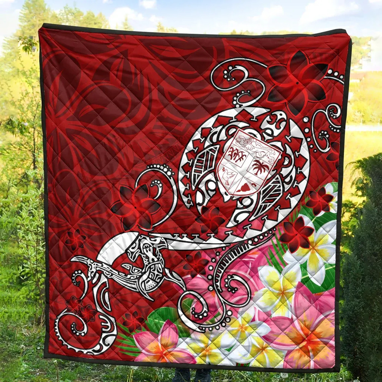 Fiji Premium Quilt  - Turtle Plumeria (Red) 10