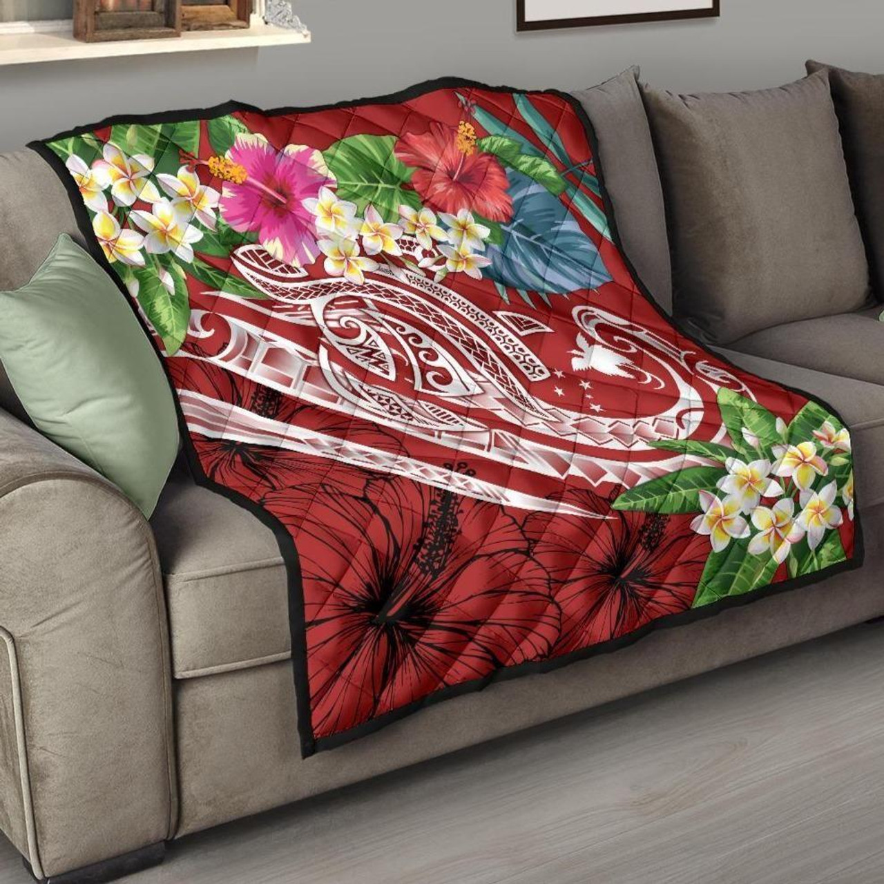 Papua New Guinea Polynesian Premium Quilt - Summer Plumeria (Red) 1