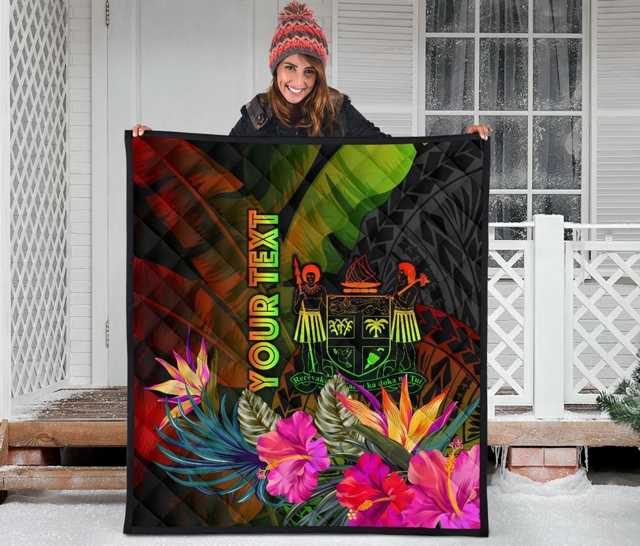 Fiji Polynesian Personalised Premium Quilt -  Hibiscus and Banana Leaves 4