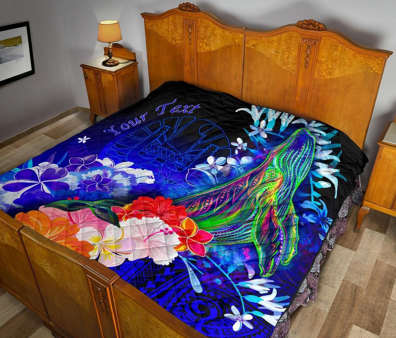Tahiti Custom Personalised Premium Quilt - Humpback Whale with Tropical Flowers (Blue) 10