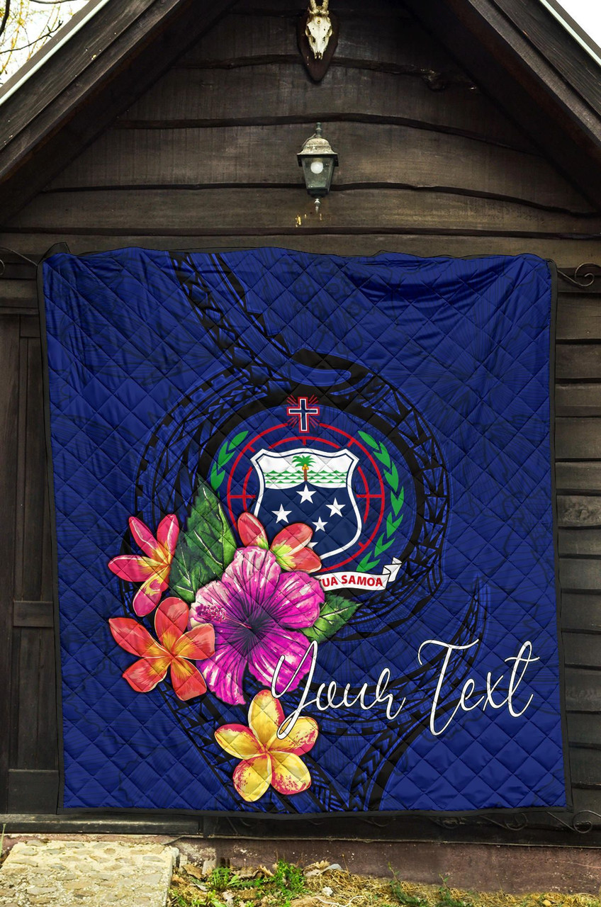 Samoa Polynesian Custom Personalised Premium Quilt - Floral With Seal Blue 7